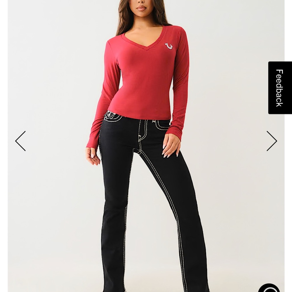 True Religion Long Sleeve V-Neck Crystal Tee